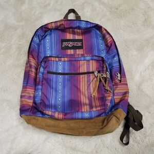 Vintage Jansport World Acapulco Aztec Stripe Backpack Right Pack Leather Bottom